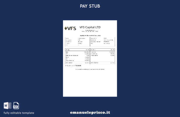 modello di busta paga VFS Capital in stile verificato